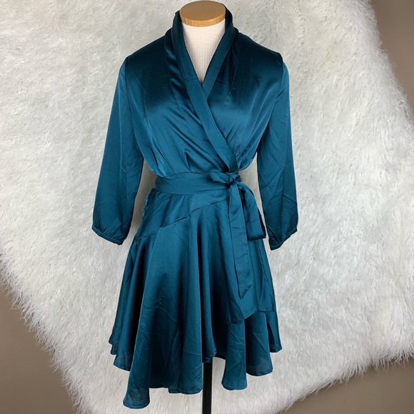 L'ATISTE Dresses & Skirts - Teal Satin Latiste wrap dress.